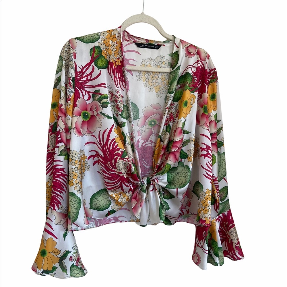 ZARA TROPICAL PATTERN RETRO BLOUSE - Picture 4 of 10
